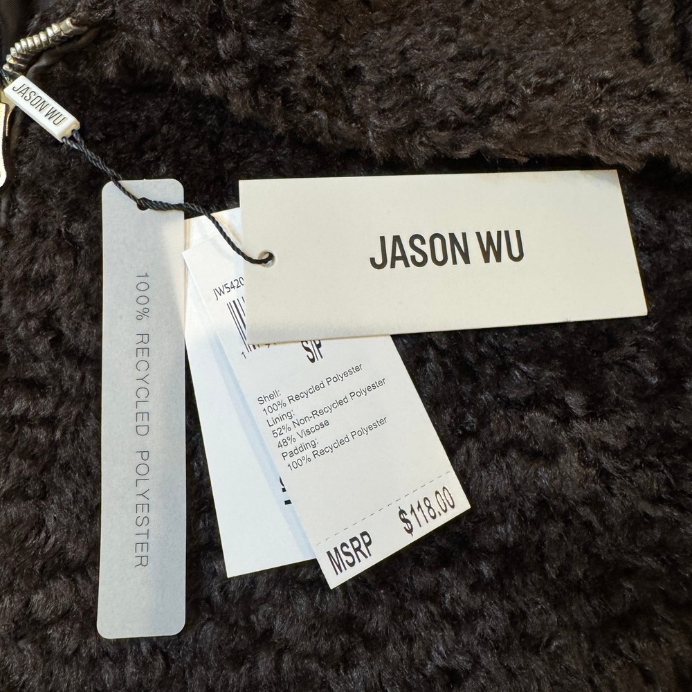 Jason Wu Chocolate Brown Faux Fur Jacket Women's Small‎ Teddy Zipper Coat NWT - Picture 3 of 9